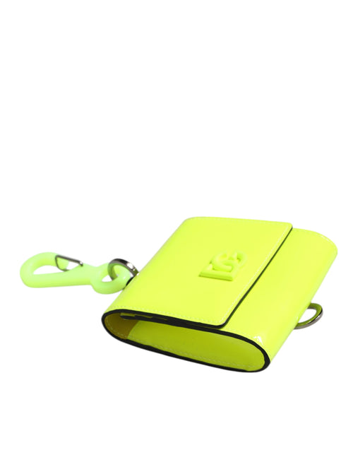Dolce & Gabbana Yellow Green Bifold DG Logo Neck Strap Cardholder Wallet - ClickThatClicks 