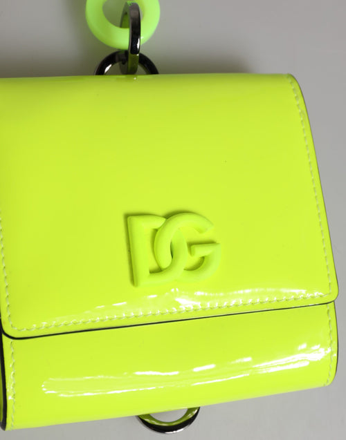 Dolce & Gabbana Yellow Green Bifold DG Logo Neck Strap Cardholder Wallet - ClickThatClicks 