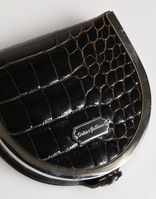 Dolce & Gabbana Black Polished Crocodile Leather Mens Coin Purse Wallet - ClickThatClicks 