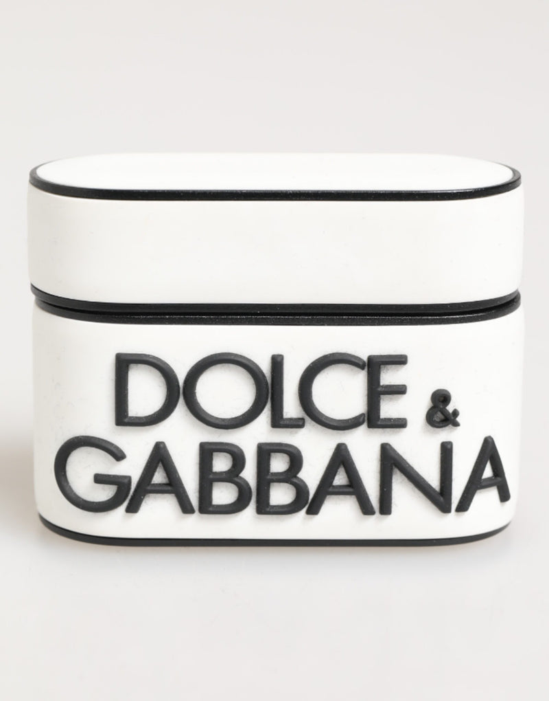Dolce & Gabbana White Black Rubber Logo Embossed Accessory Airpods Case