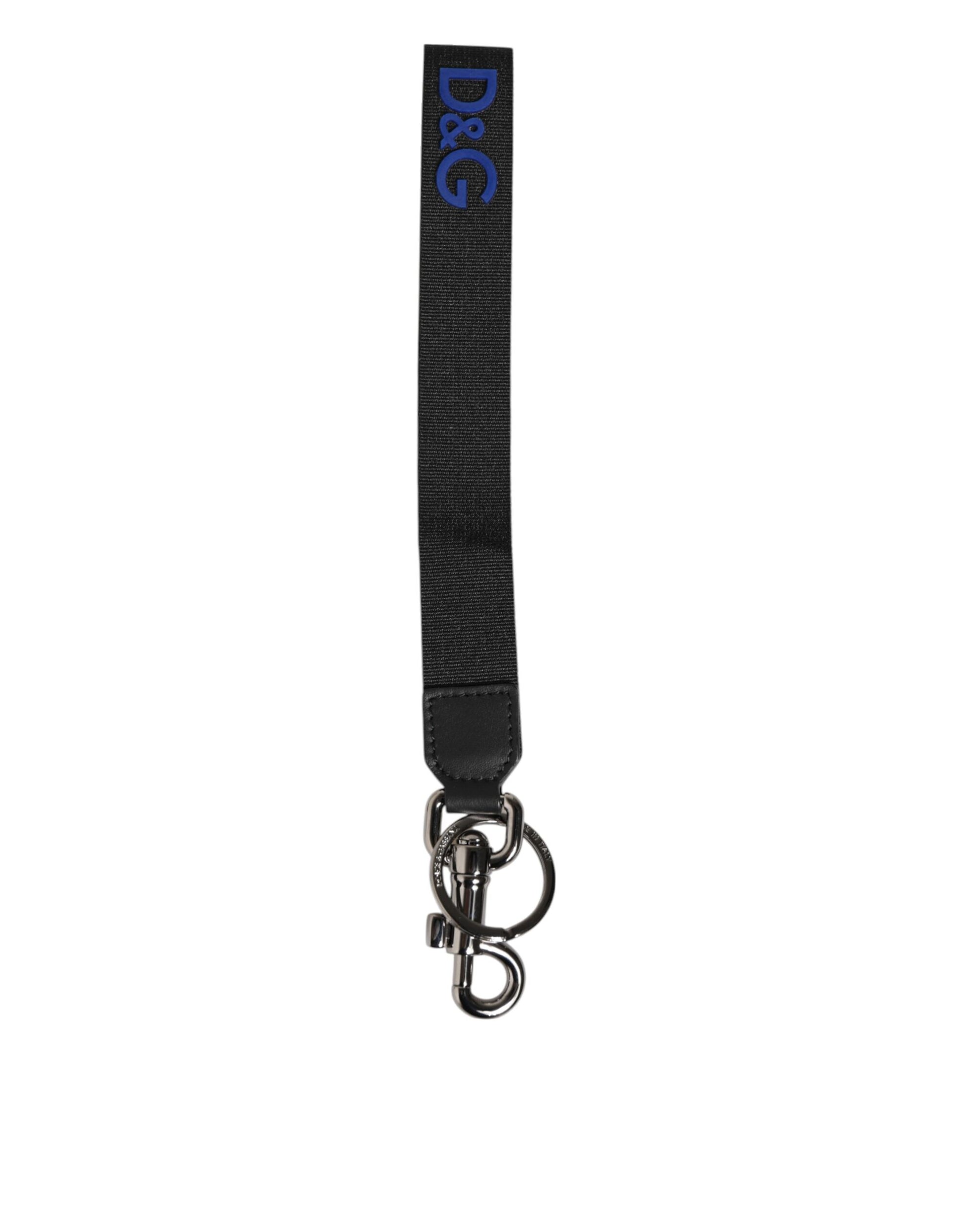 Dolce & Gabbana Black Blue DG Logo Polyester Brass Holder Keychain Keyring - ClickThatClicks 