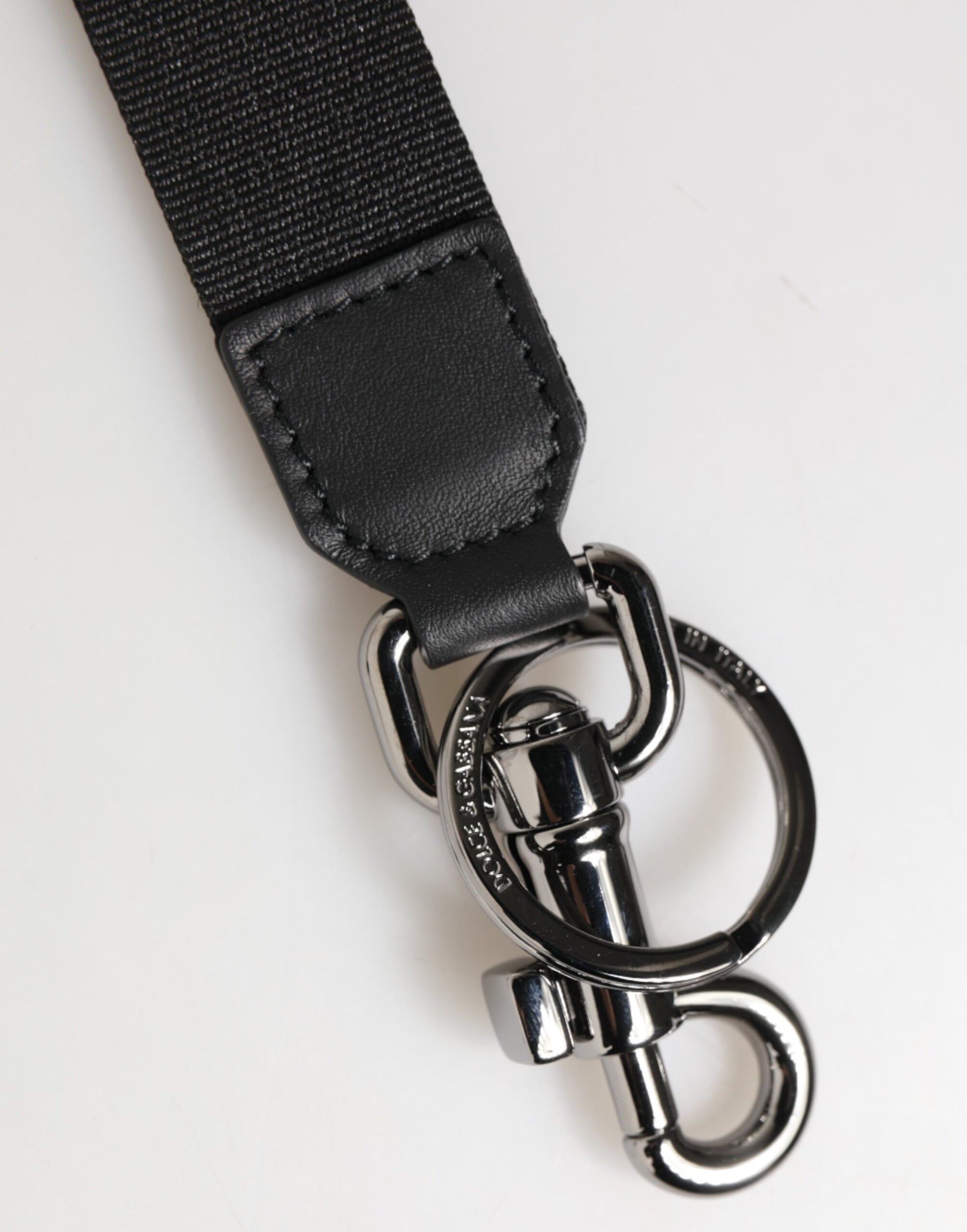 Dolce & Gabbana Black Blue DG Logo Polyester Brass Holder Keychain Keyring - ClickThatClicks 