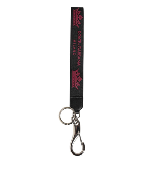 Dolce & Gabbana Black Burgundy Nylon DG Logo Crown Holder Keychain Keyring - ClickThatClicks 