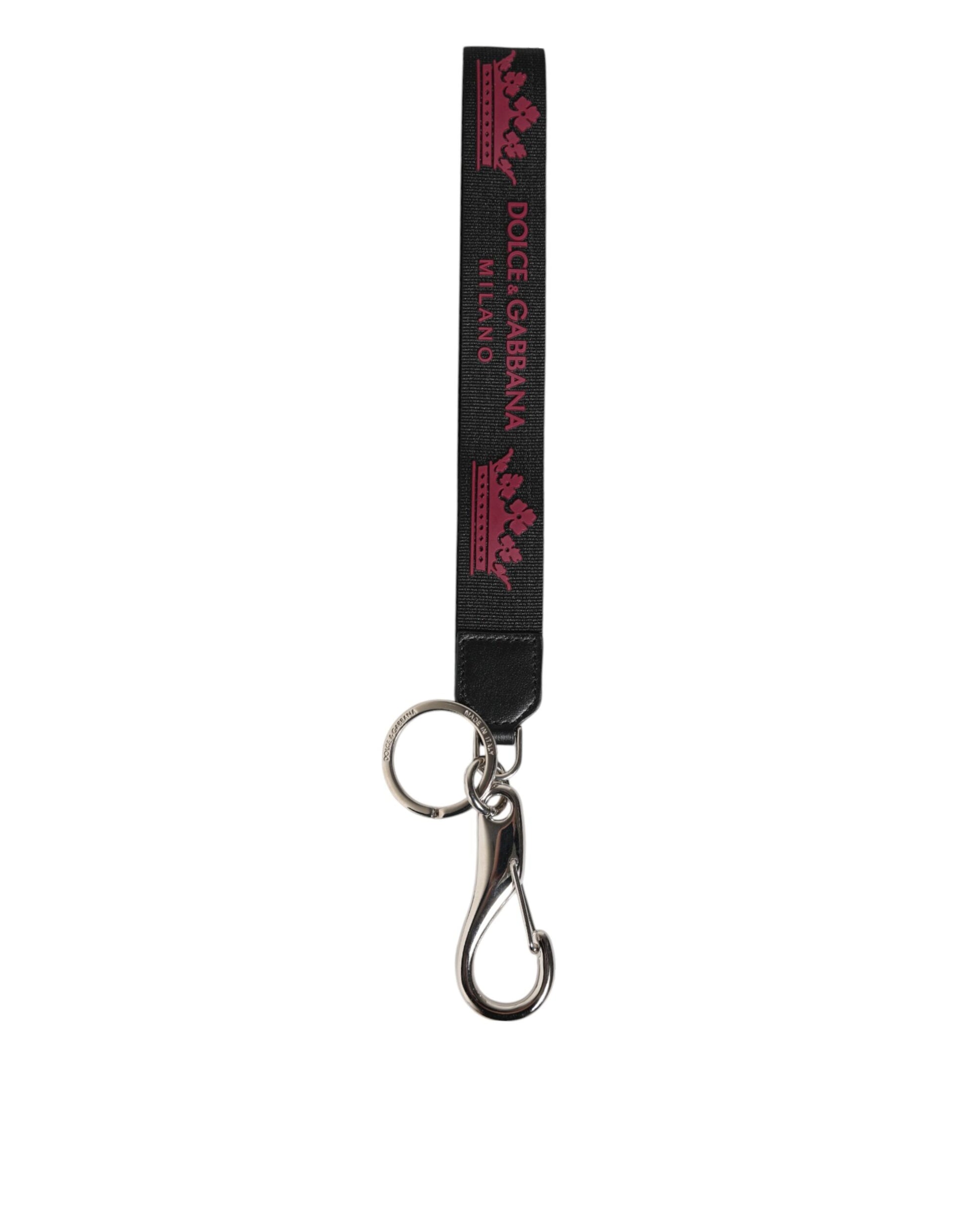 Dolce & Gabbana Black Burgundy Nylon DG Logo Crown Holder Keychain Keyring - ClickThatClicks 
