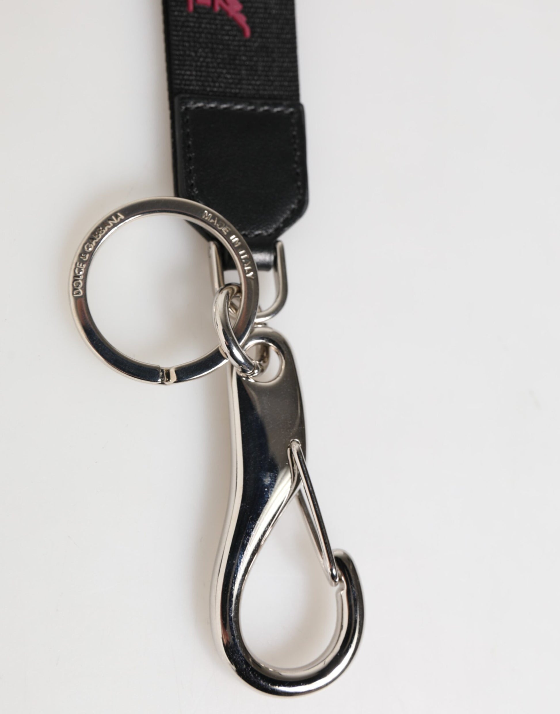 Dolce & Gabbana Black Burgundy Nylon DG Logo Crown Holder Keychain Keyring - ClickThatClicks 