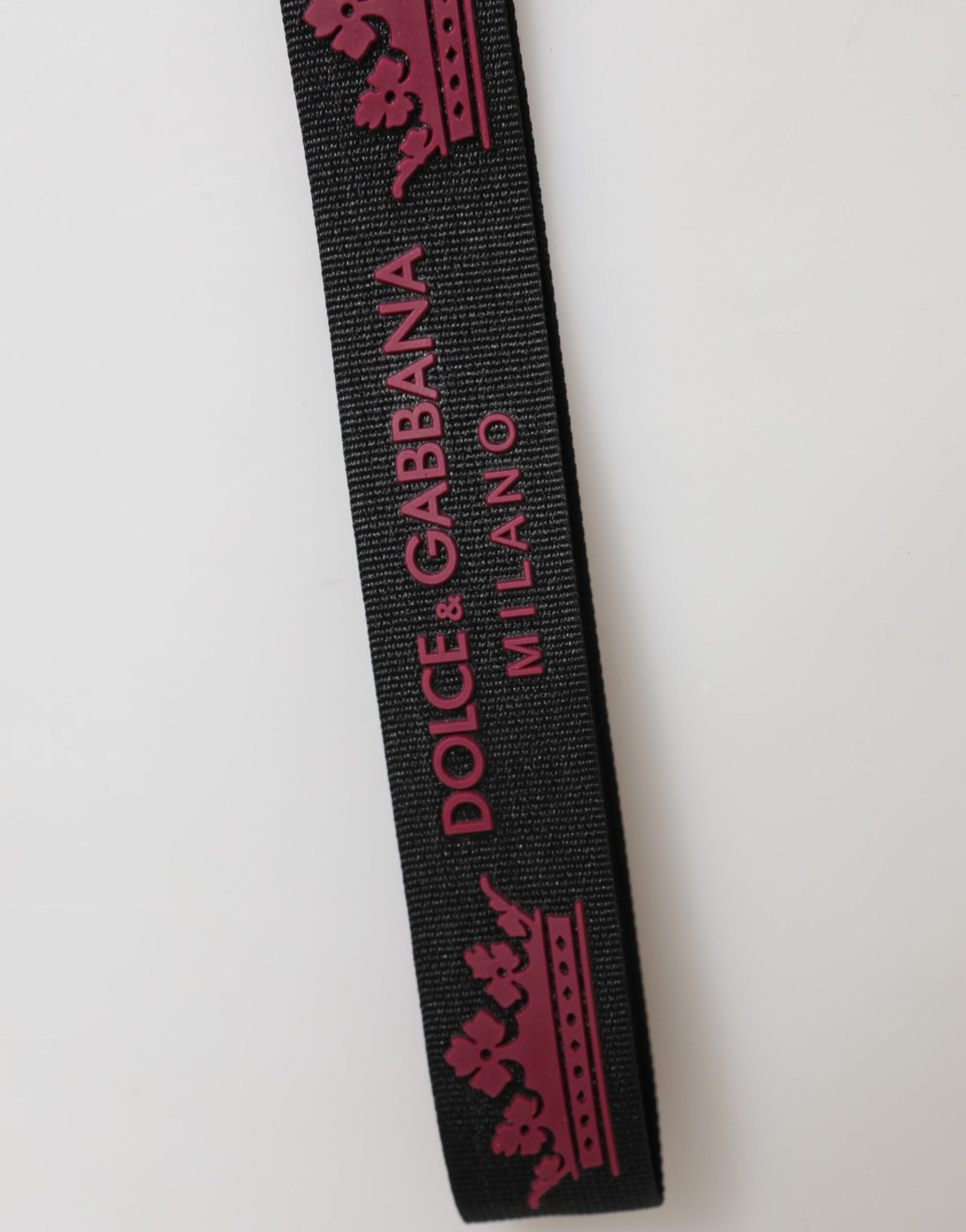 Dolce & Gabbana Black Burgundy Nylon DG Logo Crown Holder Keychain Keyring - ClickThatClicks 