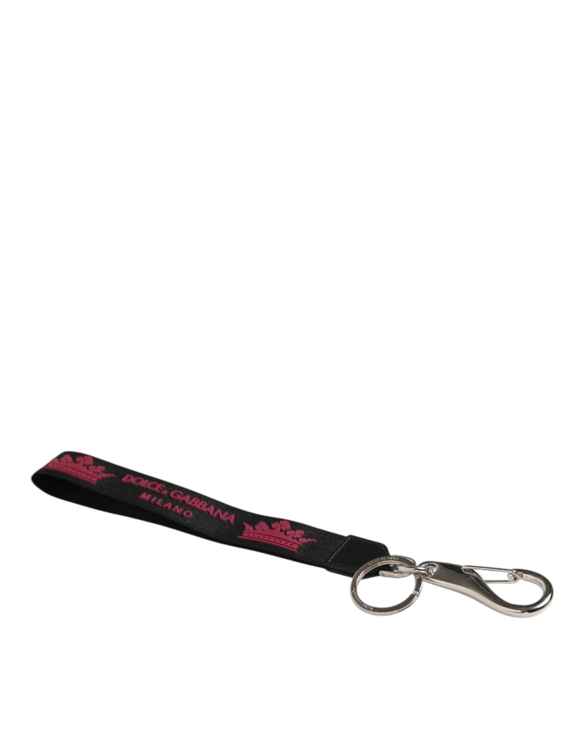 Dolce & Gabbana Black Burgundy Nylon DG Logo Crown Holder Keychain Keyring - ClickThatClicks 