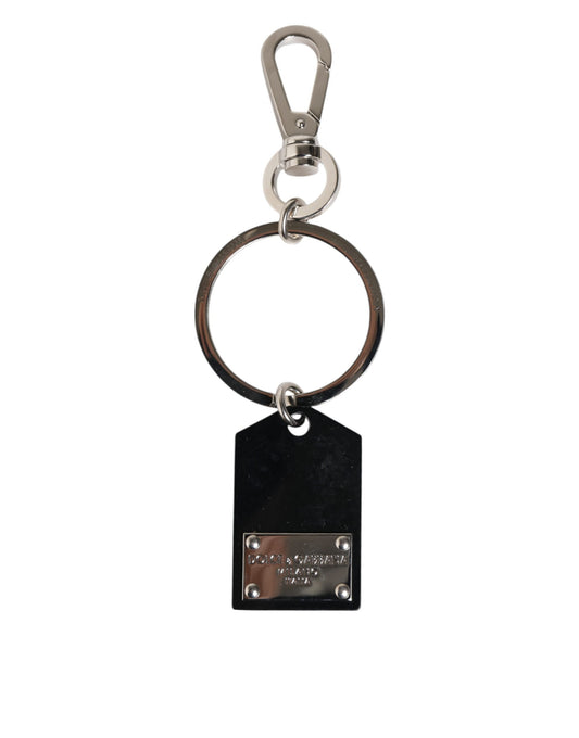 Dolce & Gabbana Black Sint Glass Plaque DG Logo Metal PlateKeychain Keyring - ClickThatClicks 