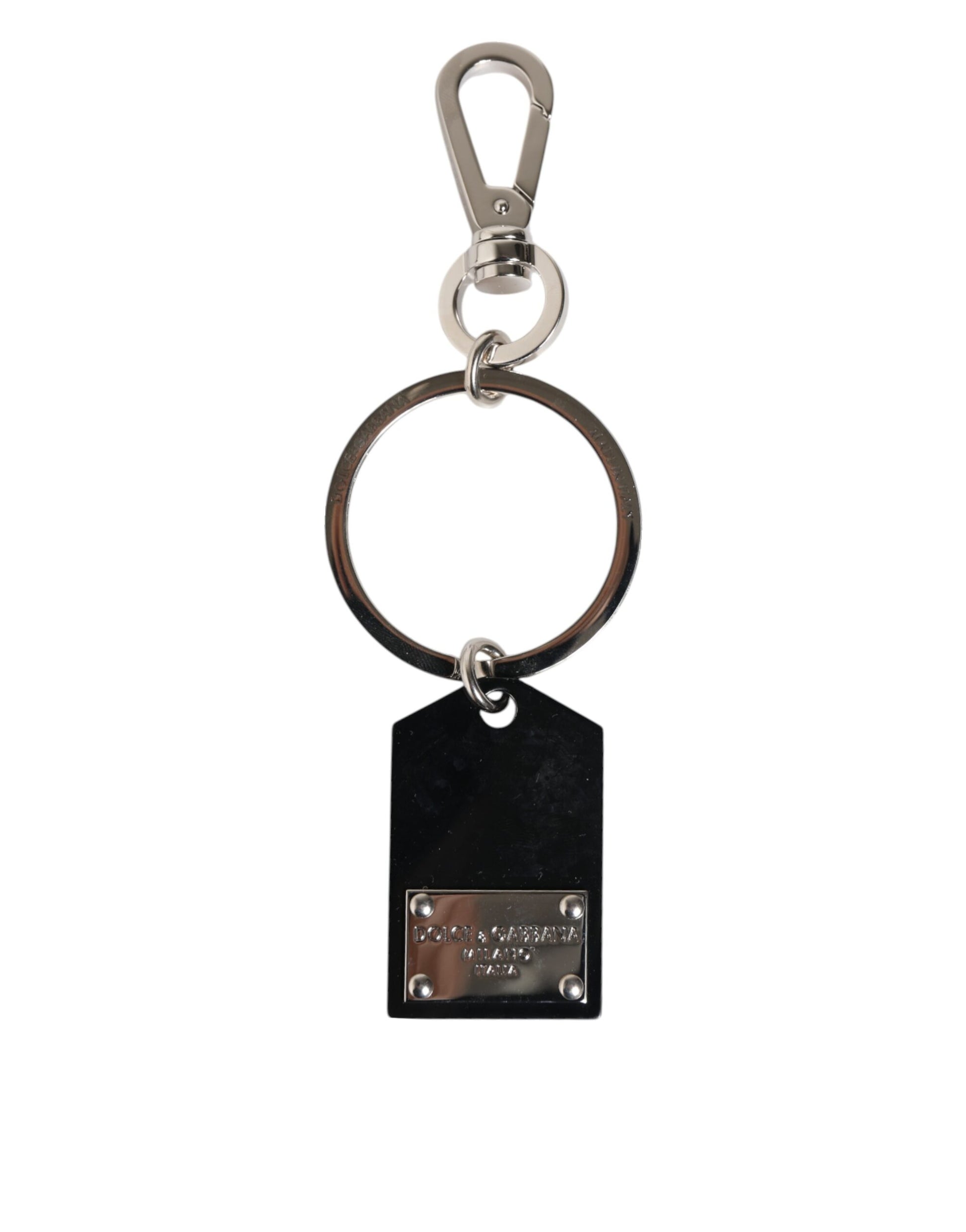 Dolce & Gabbana Black Sint Glass Plaque DG Logo Metal PlateKeychain Keyring - ClickThatClicks 