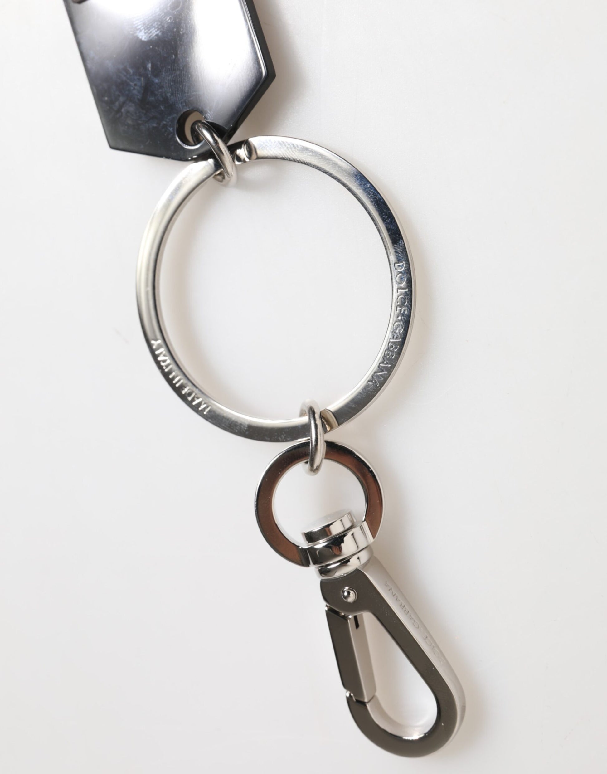 Dolce & Gabbana Black Sint Glass Plaque DG Logo Metal PlateKeychain Keyring - ClickThatClicks 