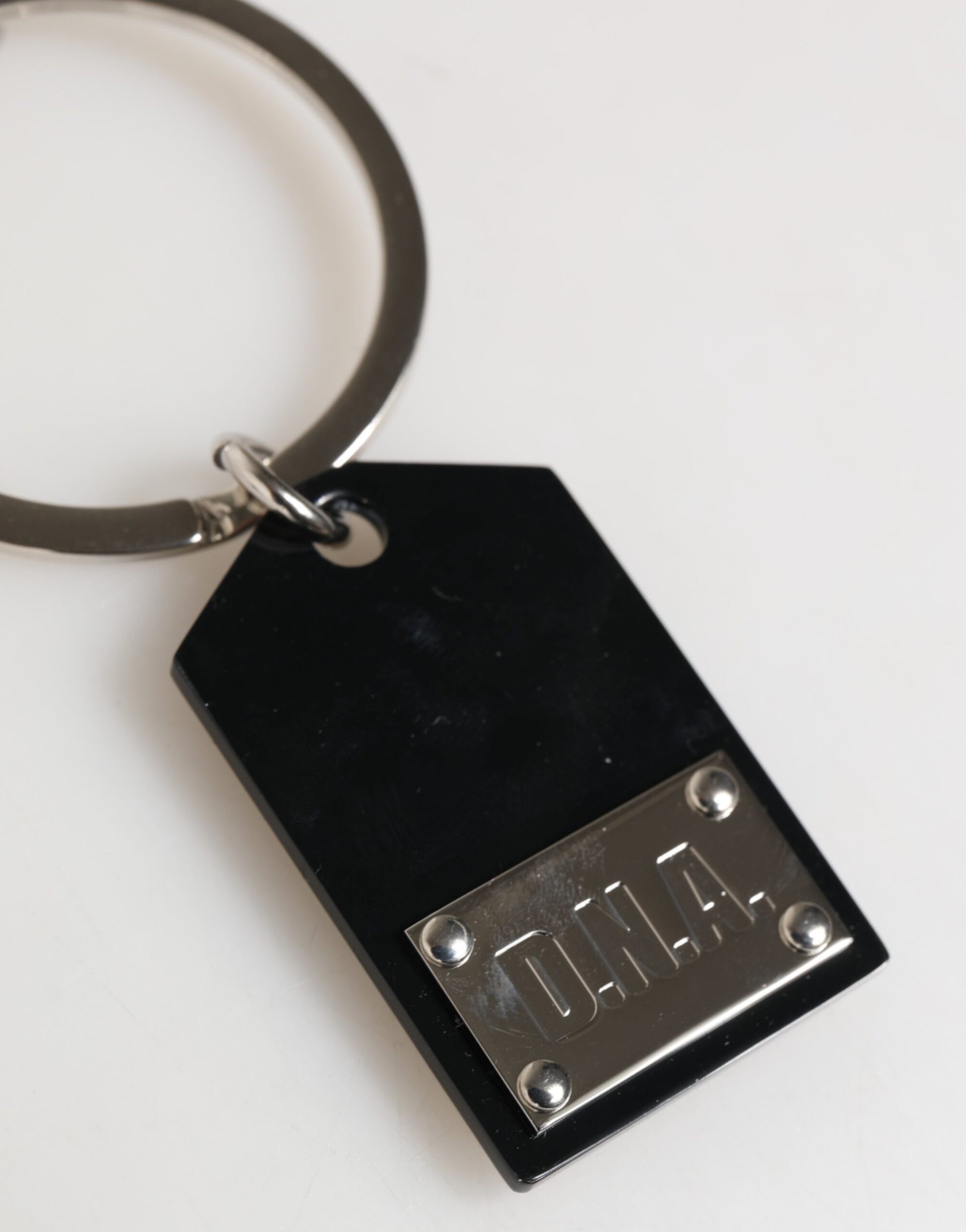 Dolce & Gabbana Black Sint Glass Plaque DG Logo Metal PlateKeychain Keyring - ClickThatClicks 