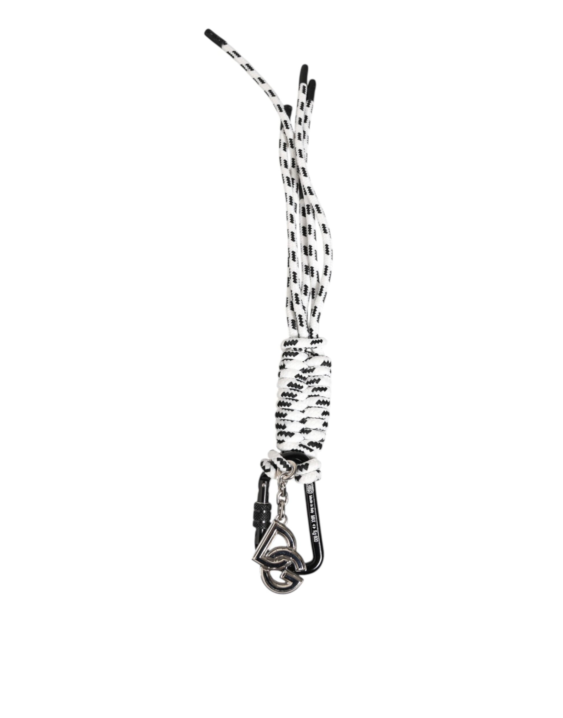 Dolce & Gabbana Black White Polyester Tape String DG Logo Keychain Keyring - ClickThatClicks 