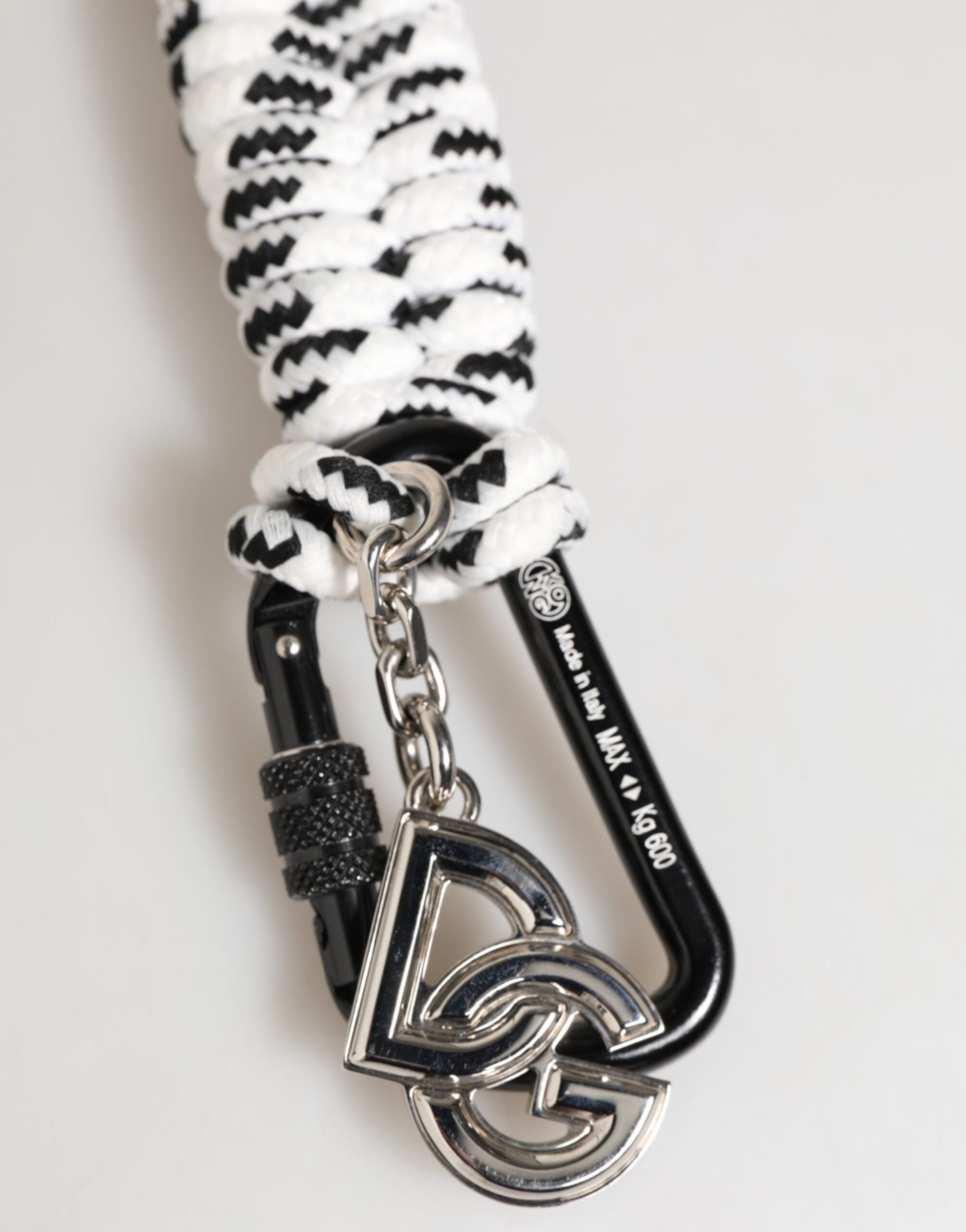Dolce & Gabbana Black White Polyester Tape String DG Logo Keychain Keyring - ClickThatClicks 