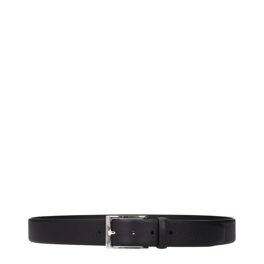 Testoni Black Leather Regular Belt - ClickThatClicks 