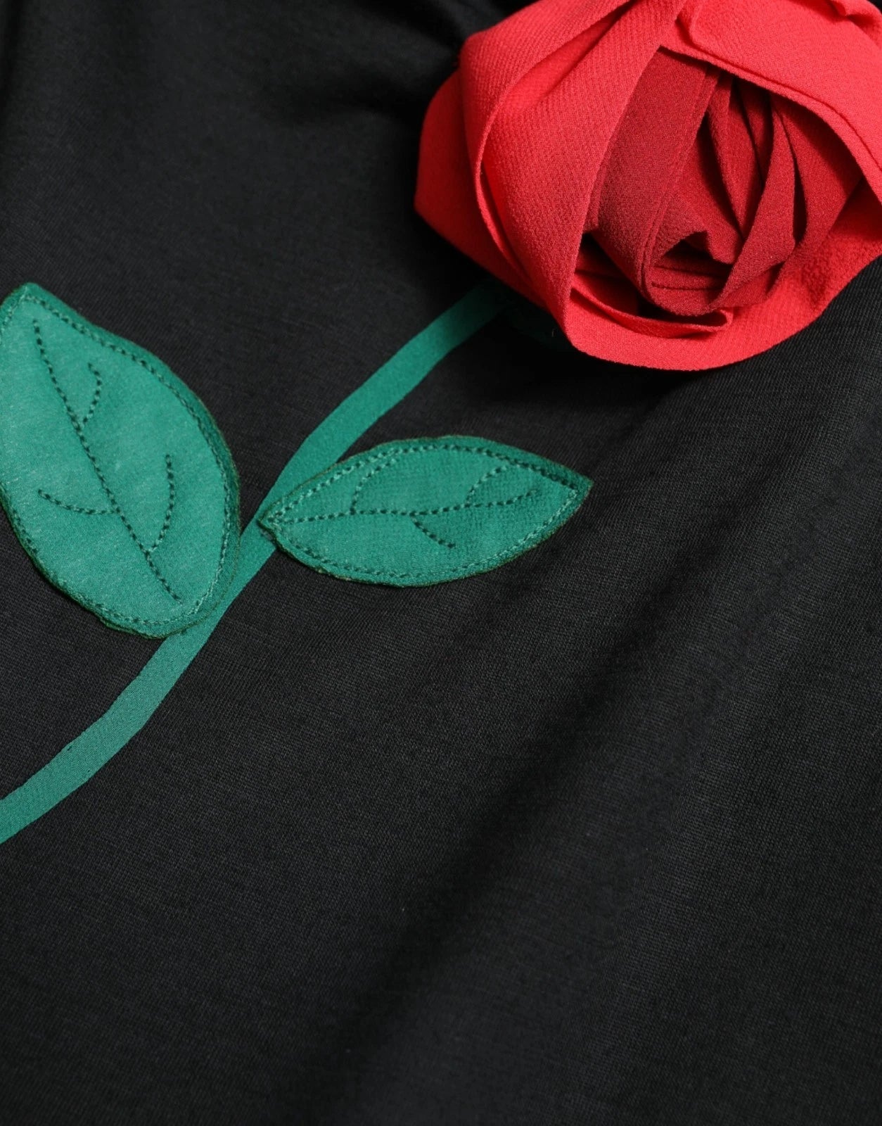 Dolce & Gabbana Black Wool Sleeveless Rose Applique Dress - ClickThatClicks 