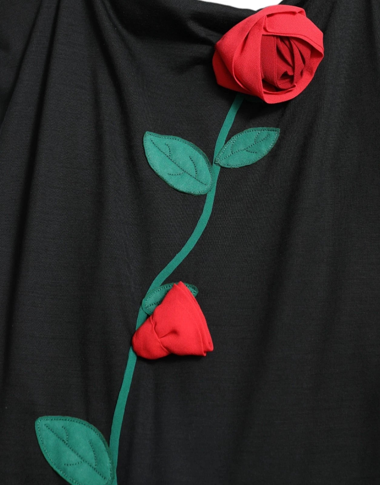 Dolce & Gabbana Black Wool Sleeveless Rose Applique Dress - ClickThatClicks 