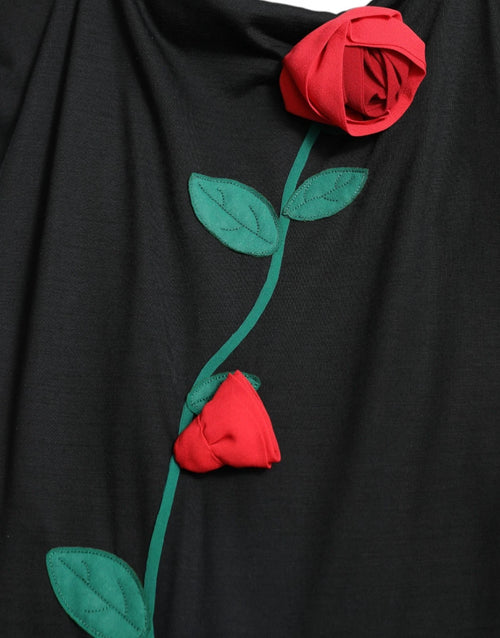 Dolce & Gabbana Black Wool Sleeveless Rose Applique Dress - ClickThatClicks 