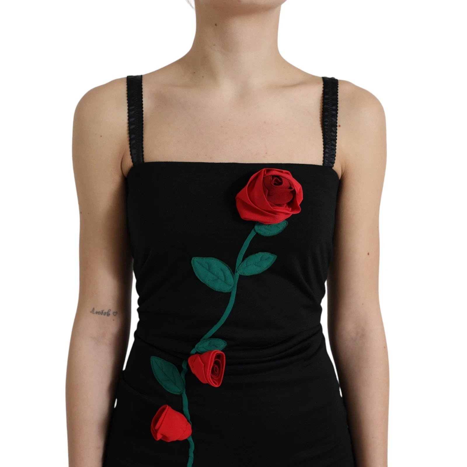 Dolce & Gabbana Black Wool Sleeveless Rose Applique Dress - ClickThatClicks 