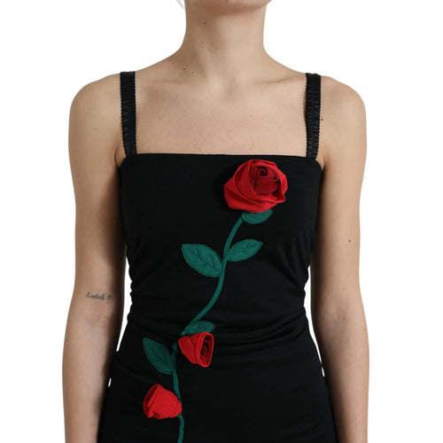 Dolce & Gabbana Black Wool Sleeveless Rose Applique Dress - ClickThatClicks 