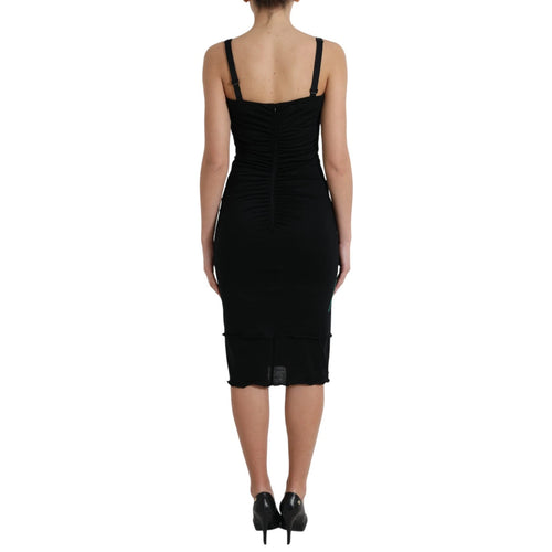 Dolce & Gabbana Black Wool Sleeveless Rose Applique Dress - ClickThatClicks 