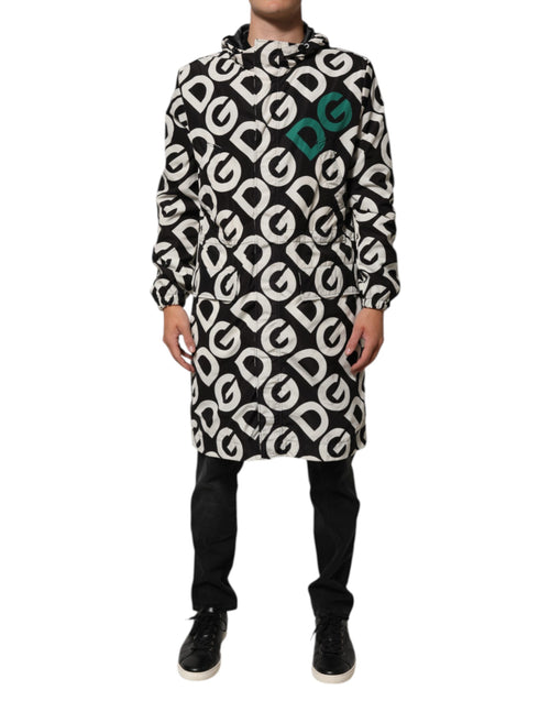 Dolce & Gabbana Black White Logo Print Hooded Coat Men Jacket - ClickThatClicks 