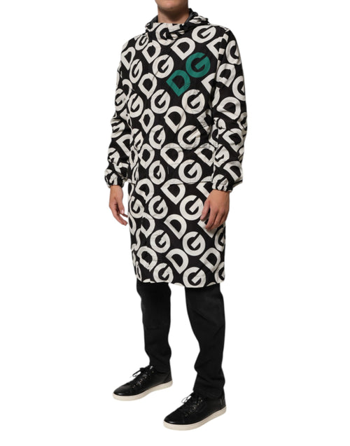 Dolce & Gabbana Black White Logo Print Hooded Coat Men Jacket - ClickThatClicks 