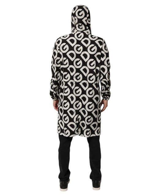 Dolce & Gabbana Black White Logo Print Hooded Coat Men Jacket - ClickThatClicks 
