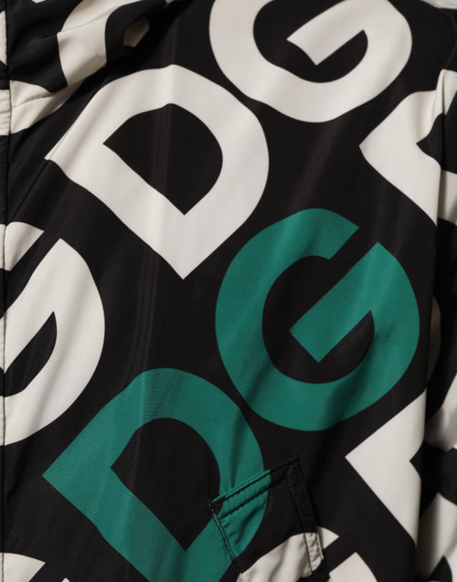 Dolce & Gabbana Black White Logo Print Hooded Coat Men Jacket - ClickThatClicks 