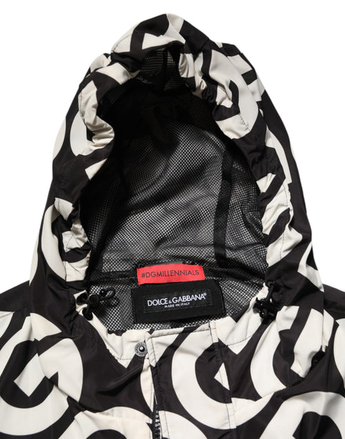 Dolce & Gabbana Black White Logo Print Hooded Coat Men Jacket - ClickThatClicks 