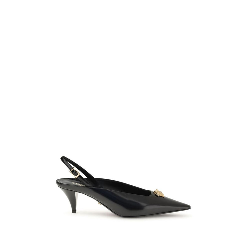 Versace Black Leather Mid Heel Pumps
