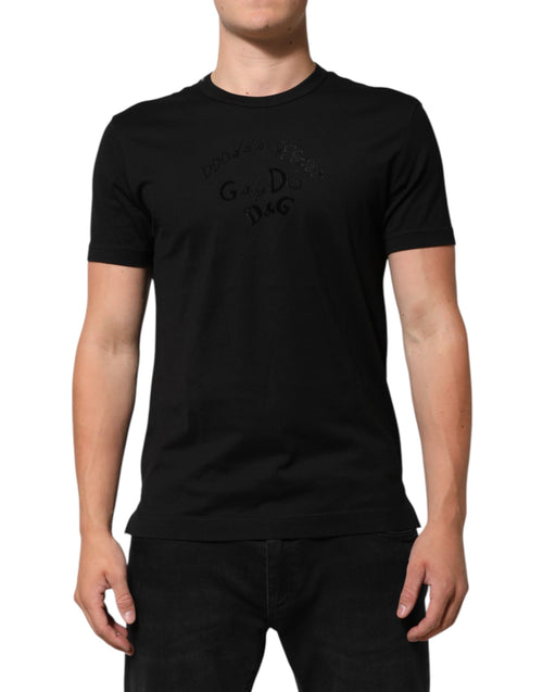 Dolce & Gabbana Black Cotton Velvet Logo Print Men T-shirt - ClickThatClicks 