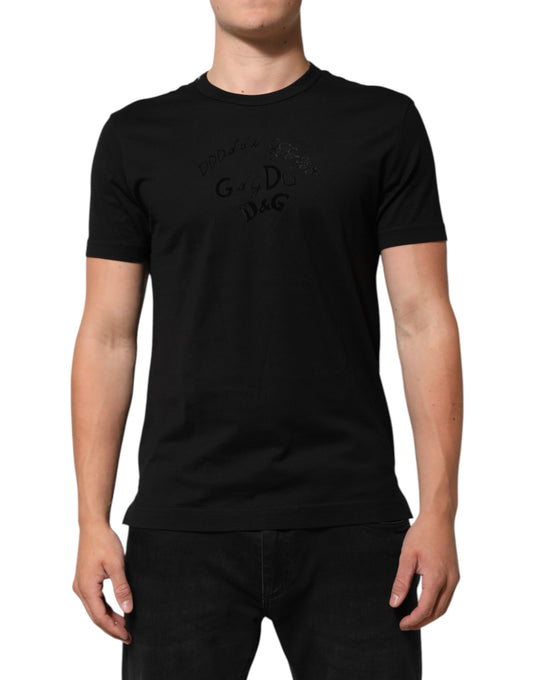 Dolce & Gabbana Black Cotton Velvet Logo Print Men T-shirt - ClickThatClicks 