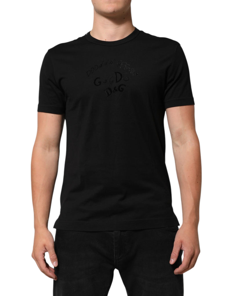 Dolce & Gabbana Black Cotton Velvet Logo Print Men T-shirt