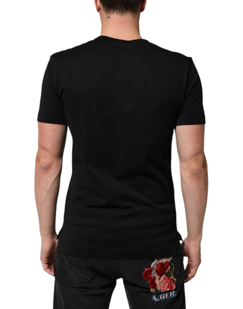 Dolce & Gabbana Black Cotton Velvet Logo Print Men T-shirt - ClickThatClicks 