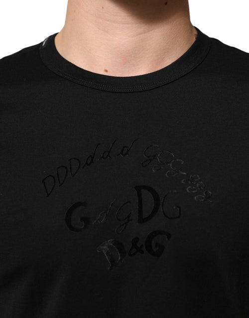 Dolce & Gabbana Black Cotton Velvet Logo Print Men T-shirt - ClickThatClicks 