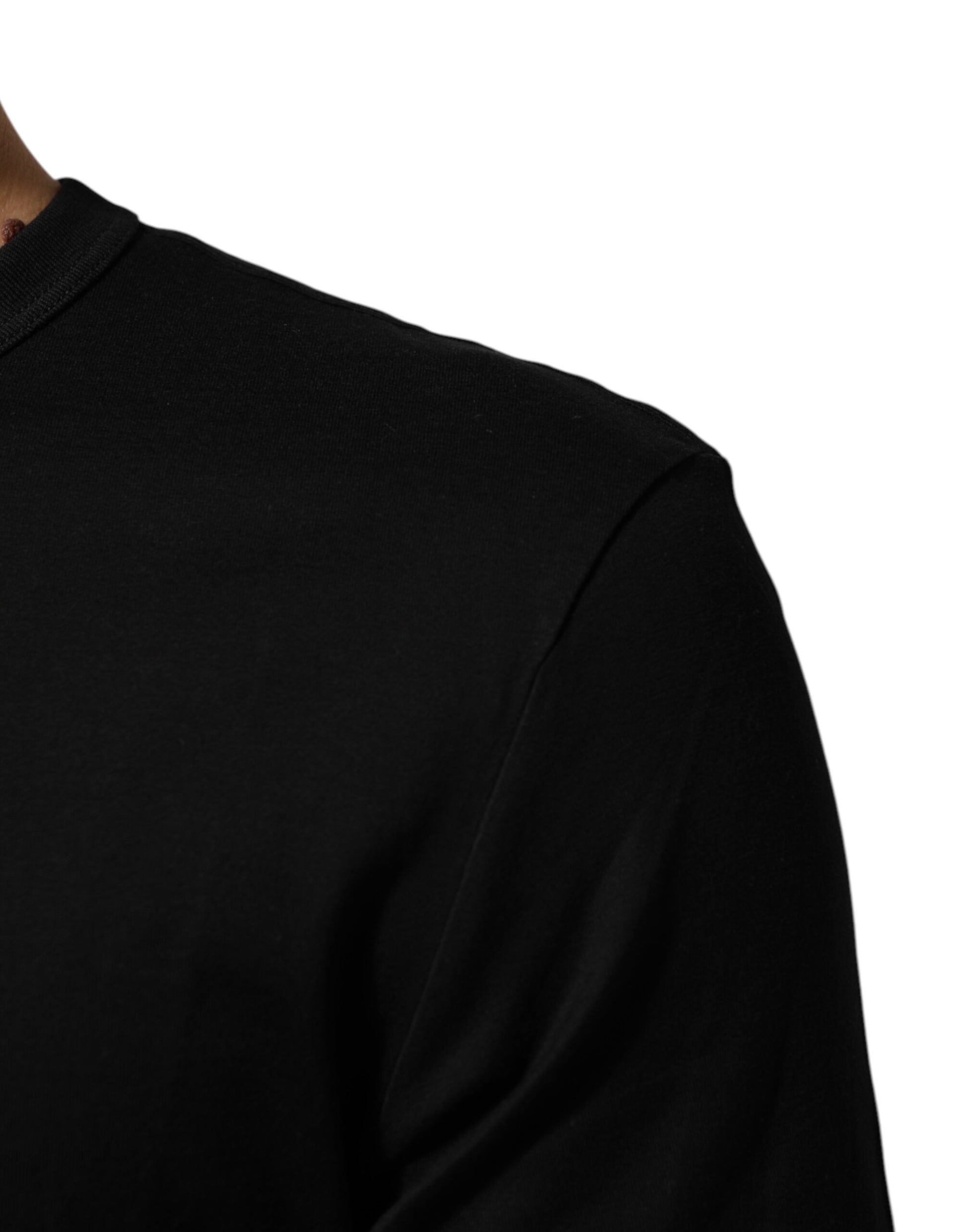 Dolce & Gabbana Black Cotton Velvet Logo Print Men T-shirt - ClickThatClicks 