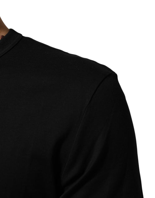 Dolce & Gabbana Black Cotton Velvet Logo Print Men T-shirt - ClickThatClicks 