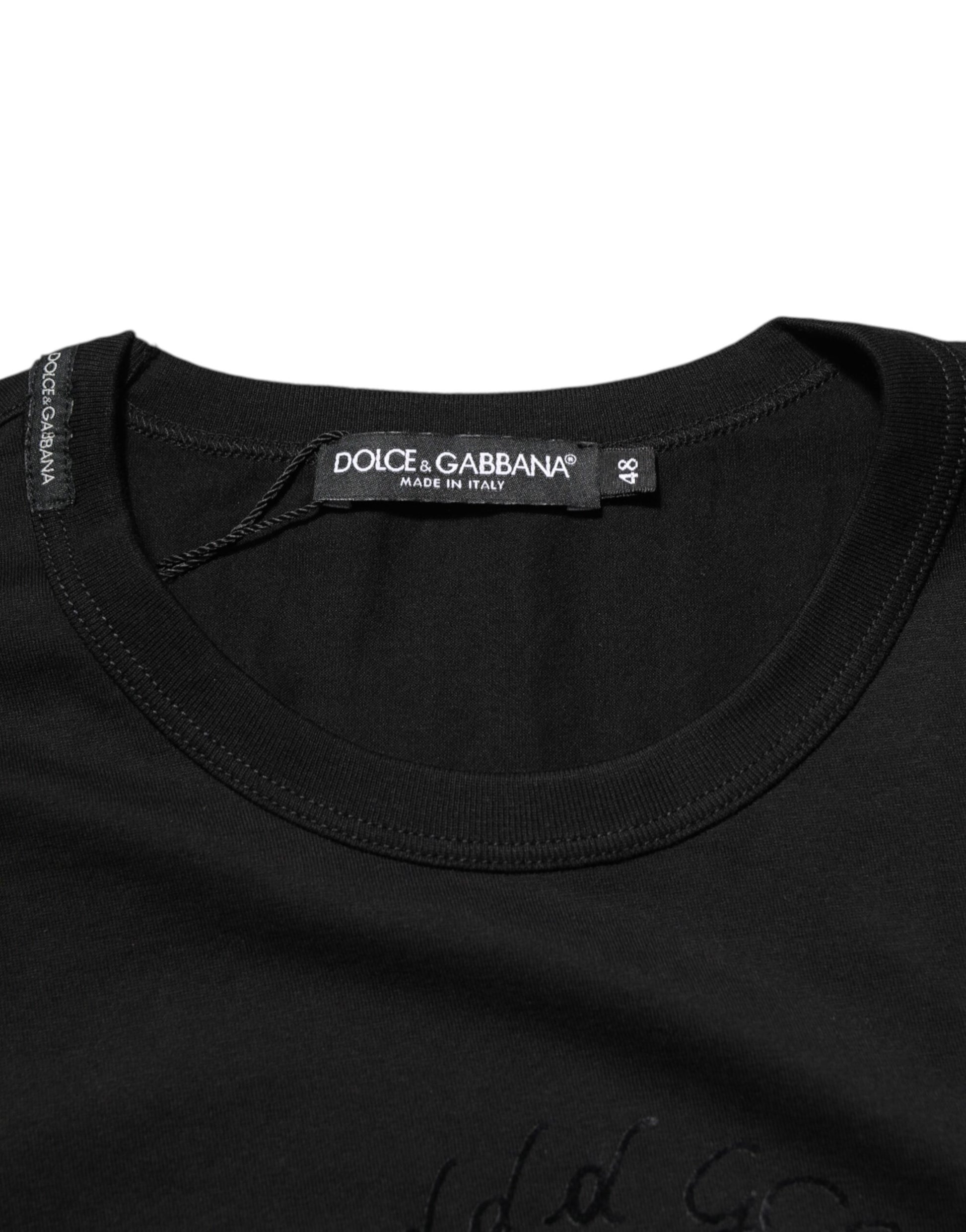 Dolce & Gabbana Black Cotton Velvet Logo Print Men T-shirt - ClickThatClicks 