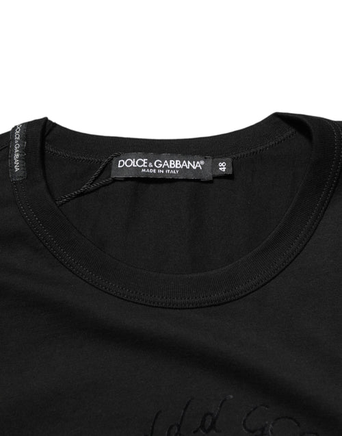Dolce & Gabbana Black Cotton Velvet Logo Print Men T-shirt - ClickThatClicks 