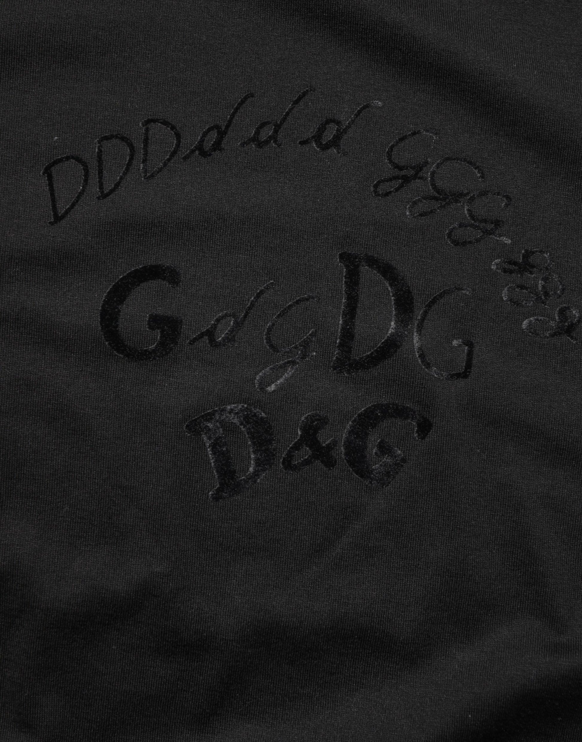 Dolce & Gabbana Black Cotton Velvet Logo Print Men T-shirt - ClickThatClicks 