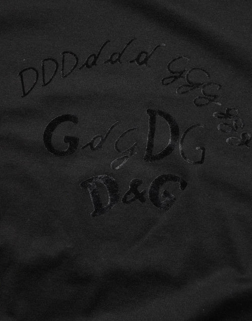 Dolce & Gabbana Black Cotton Velvet Logo Print Men T-shirt - ClickThatClicks 