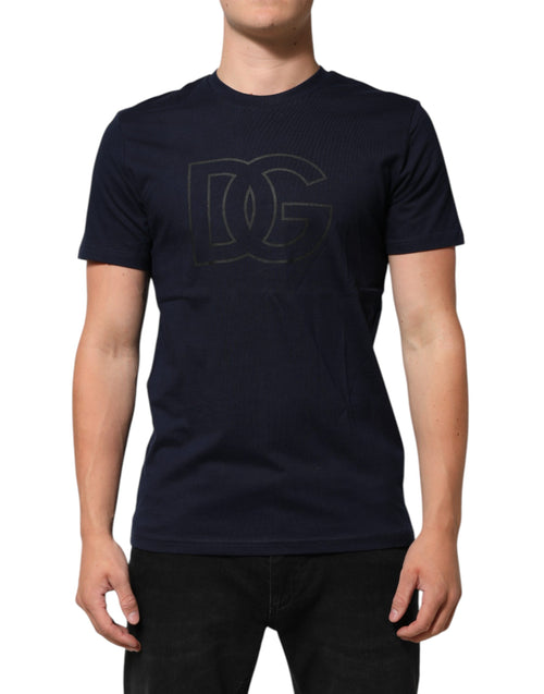 Dolce & Gabbana Dark Blue Cotton DG Logo Print Men’s Top T-shirt - ClickThatClicks 