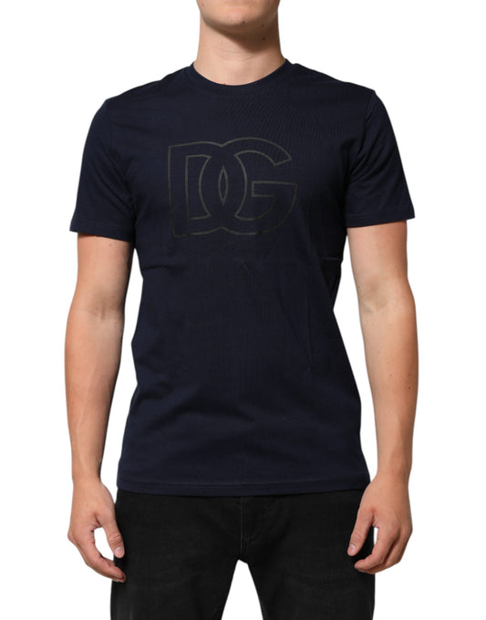 Dolce & Gabbana Dark Blue Cotton DG Logo Print Men’s Top T-shirt - ClickThatClicks 