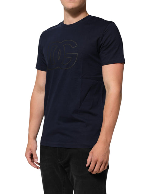 Dolce & Gabbana Dark Blue Cotton DG Logo Print Men’s Top T-shirt - ClickThatClicks 