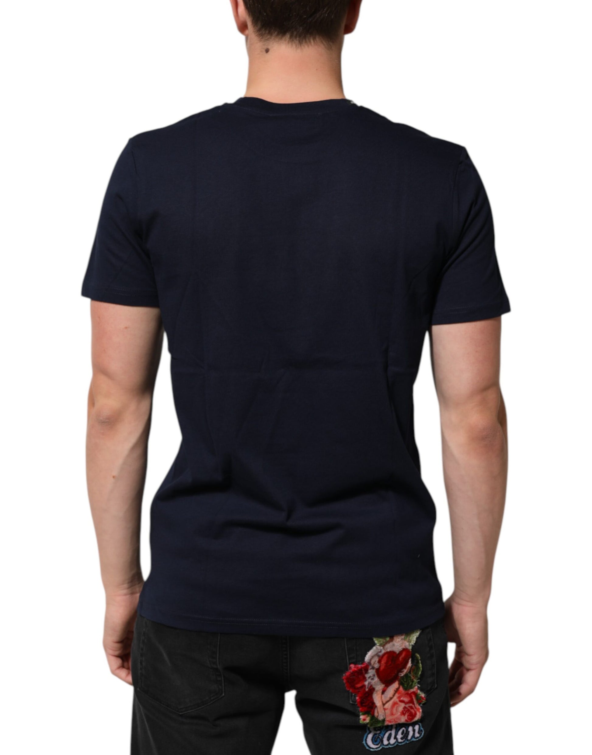 Dolce & Gabbana Dark Blue Cotton DG Logo Print Men’s Top T-shirt - ClickThatClicks 