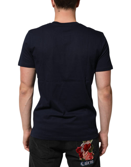 Dolce & Gabbana Dark Blue Cotton DG Logo Print Men’s Top T-shirt - ClickThatClicks 