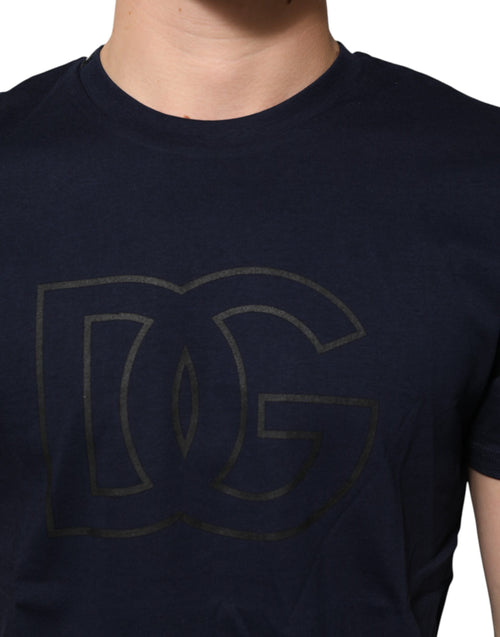 Dolce & Gabbana Dark Blue Cotton DG Logo Print Men’s Top T-shirt - ClickThatClicks 