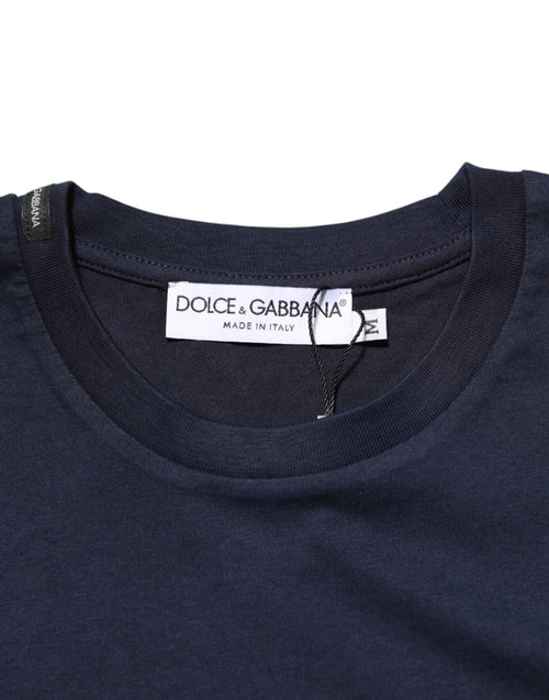 Dolce & Gabbana Dark Blue Cotton DG Logo Print Men’s Top T-shirt - ClickThatClicks 
