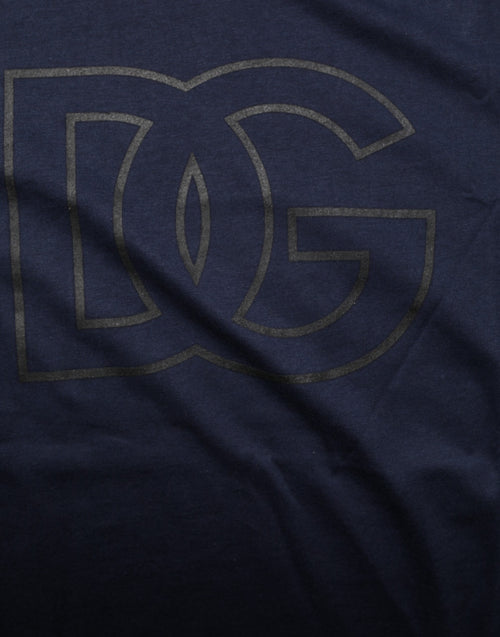 Dolce & Gabbana Dark Blue Cotton DG Logo Print Men’s Top T-shirt - ClickThatClicks 