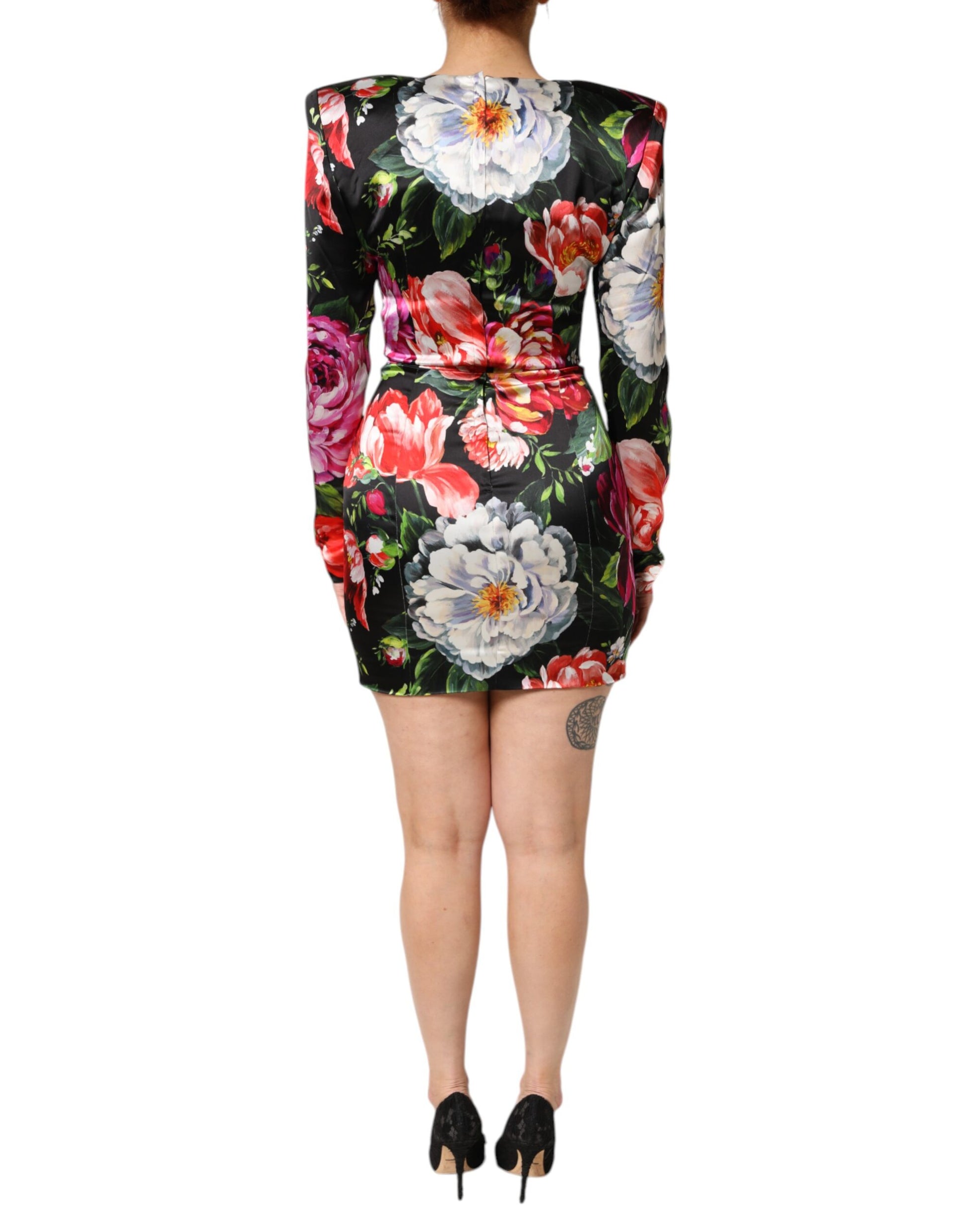 Dolce & Gabbana Black Floral Fiori Pittorici Mini Bodycon Dress - ClickThatClicks 